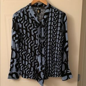 Desigual Blue and Black Graphic Button Down Blouse